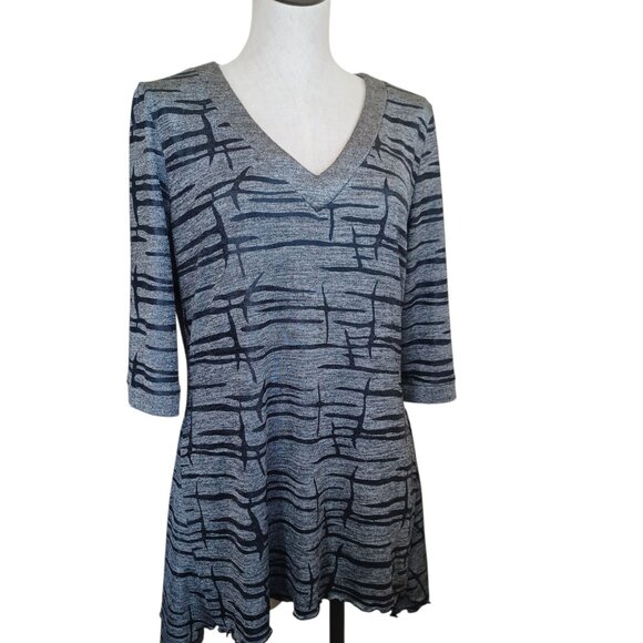 Joseph Ribkoff Top Stretch Knit V Neck Black Gray Silver Metallic Womens US 16 - Picture 1 of 10